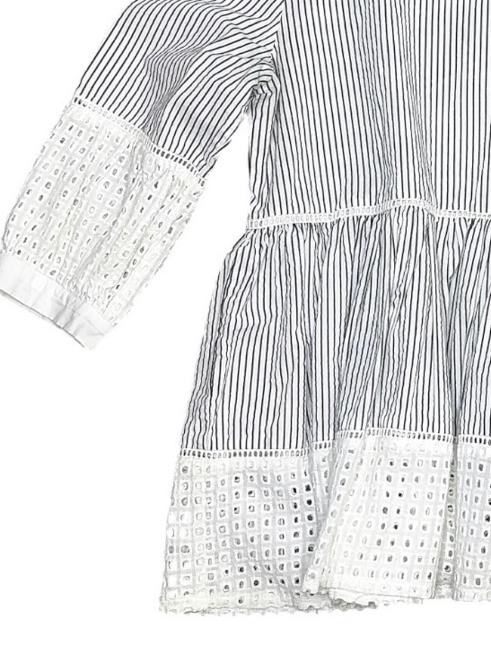 ChicWish Black white Pinstripe Eyelet Baby Doll Ruffled Blouse  Size small - Picture 5 of 6